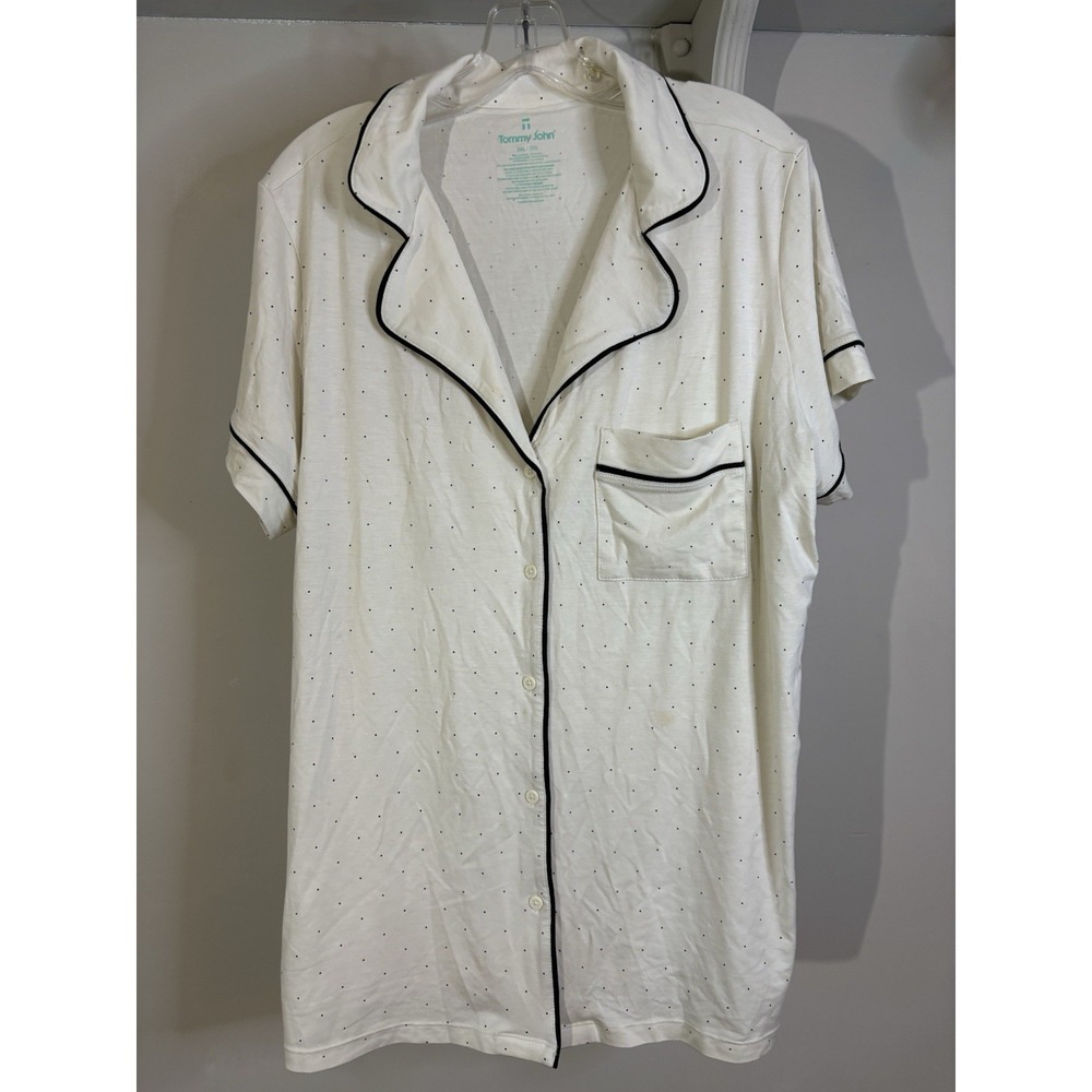 TOMMY JOHN Ivory & Black Polka Dot Pajama Shirt 2XL Modal